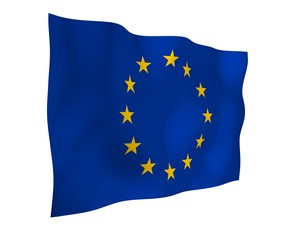 Slightly waving flag of the European Union isolated on white background, 3D rendering. Symbol of Europe. 3D illustration