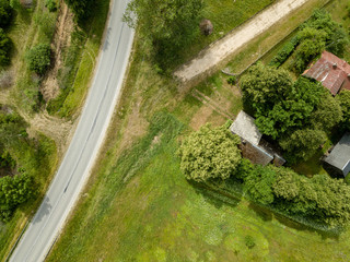 drone image. aerial view of rural area with fields and road network