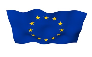 Slightly waving flag of the European Union isolated on white background, 3D rendering. Symbol of Europe. 3D illustration