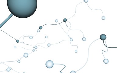 Neural network. Social network. Futuristic dna, deoxyribonucleic acid. Abstract molecule, cell illustration, mycelium. Light background. 3D illustration