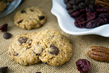 Homemade healthy cranberry mixed with nuts oat cookie