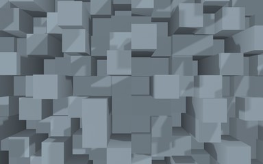 Abstract gray elegant cube geometric background. Chaotically advanced rectangular bars. 3D Rendering, 3D illustration