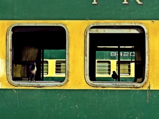 train carriage windows, Karachi City, Train station