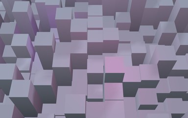 Abstract pink gray elegant cube geometric background. Chaotically advanced rectangular bars. 3D Rendering, 3D illustration