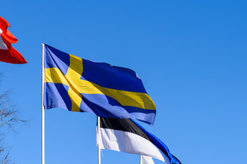 Sweden flag waving on sky background