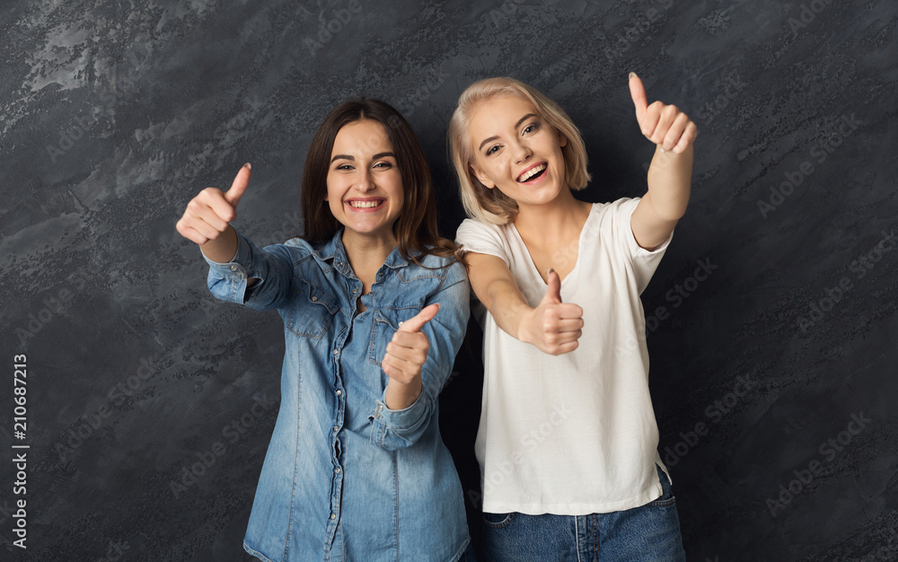 Sticker Smilingl girls gesturing thumbs up