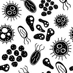 Cute Hand Drawn Bacteria seamless pattern