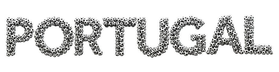 Portugal word made from a football soccer ball texture. 3D Rendering