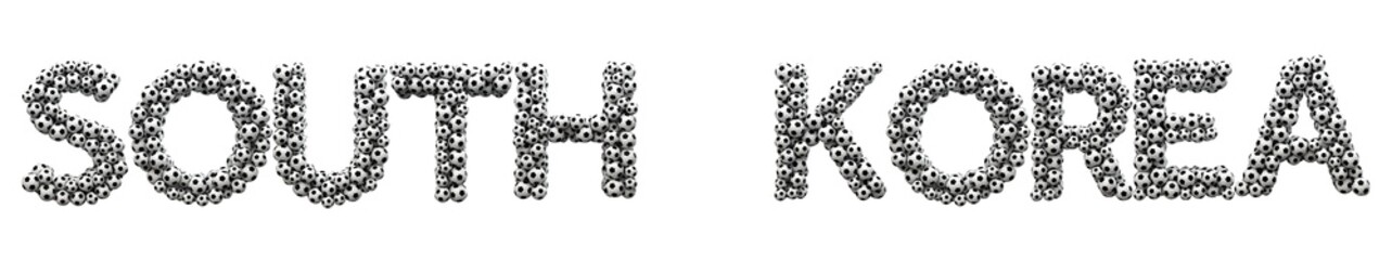 South Korea word made from a football soccer ball texture. 3D Rendering