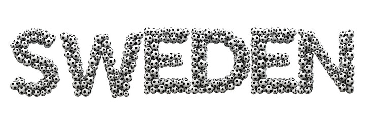 Sweden word made from a football soccer ball texture. 3D Rendering