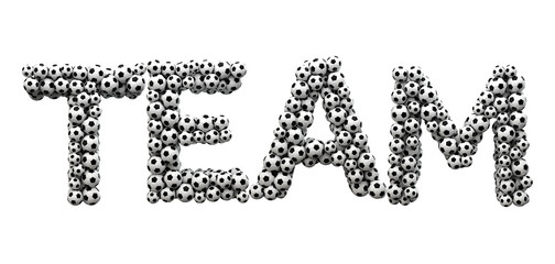 Team word made from a football soccer ball texture. 3D Rendering