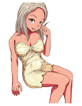 小麦色に日焼けした若い女性