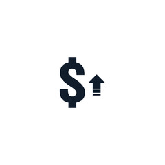 dollar increase icon. Money symbol with arrow stretching rising up. Business cost sale icon. money send transfer symbol. vector illustration