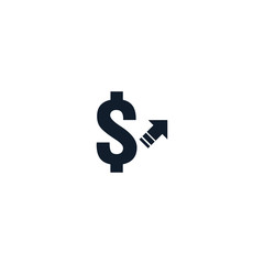 dollar increase icon. Money symbol with arrow stretching rising up. Business cost sale icon. money send transfer symbol. vector illustration