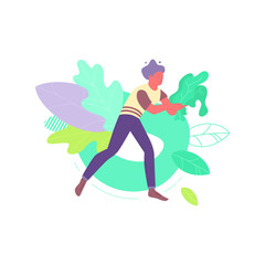 Man with kale leaves