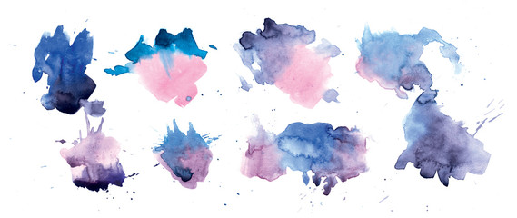 Set of blue and brown blots. Watercolor illustration - 210689839