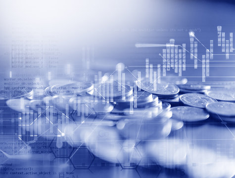 double exposure image of stock market investment graph and coins stack.