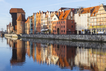 Naklejka premium Gate-crane is a historical city gate with a lifting mechanism in Gdansk. Poland