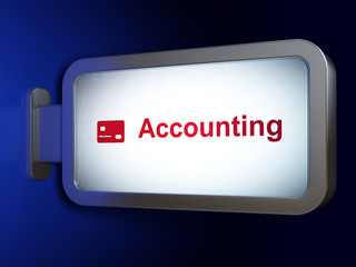 Money concept: Accounting and Credit Card on advertising billboard background, 3D rendering