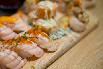 Close up of sashimi sushi set