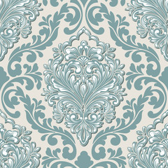 Vector volumetric damask seamless pattern element. Elegant luxury embossed texture for wallpapers, backgrounds and page fill. 3D elements with shadows and highlights.