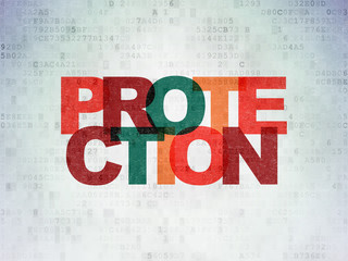 Protection concept: Painted multicolor text Protection on Digital Data Paper background