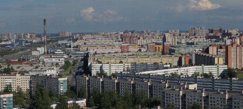Panorama from the top to the residential area of the big city