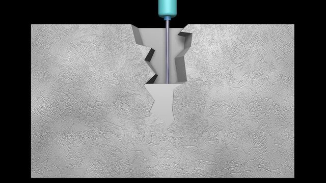 Crack repair in wall. 3d animation .Vertical view