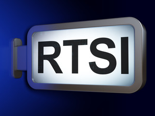 Stock market indexes concept: RTSI on advertising billboard background, 3D rendering