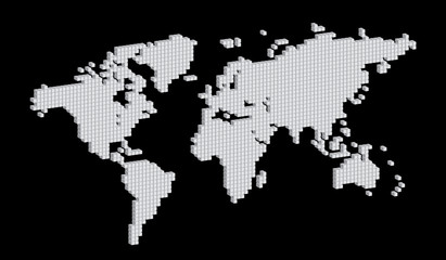 Isometric black and white colored square dotted world map vector
