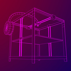 3D Printer Wireframe low poly mesh vector illustration