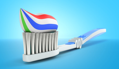 blue toothbrush with toothpaste close up 3d render on a blue background