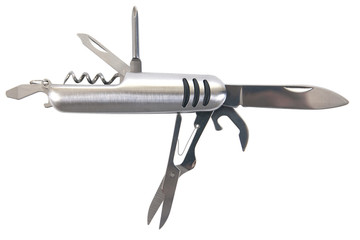 Open multipurpose knife on a white background.