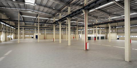 empty Hangar delivery warehouse 3d render image