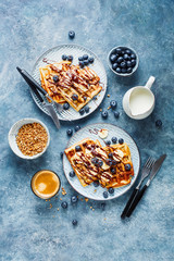 Delicious homemade waffles with banana