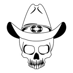 Tattoo skull with cowboy hat drawing vector illustration graphic design