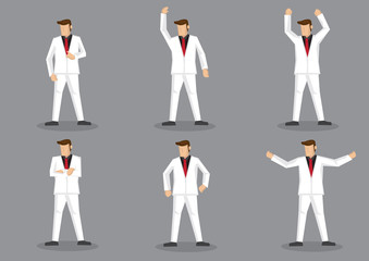 Flamboyant Man in White Suit Vector Cartoon Character Set