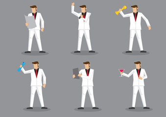 Stylish Man in White Suit Vector Character Set