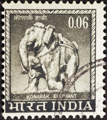 Konarak elephant on indian postage stamp