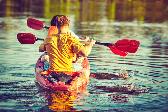 Wild nature and water fun on summer vacation. Camping and fishing.