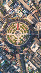 Of traffic on city streets in Thailand. Aerial view and top view Expressway with car lots.