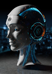 Cyborg head artificial intelligence 3D rendering