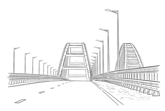 Hand drawn sketch of Crimean bridge