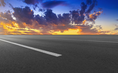 Empty highway asphalt road and beautiful sky sunset landscape