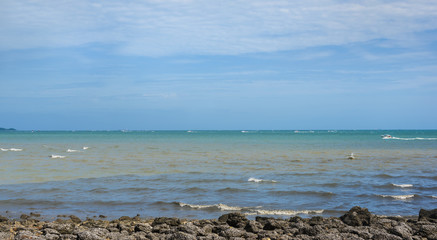 Beautiful viewpoint of Phattaya Thailand sea in sunrise morning.
