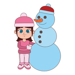 Beautiful girl with snowman cartoon vector illustration graphic design