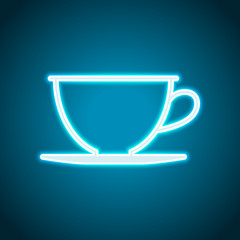 Simple cup of coffee or tea. Linear icon, thin outline. Neon sty