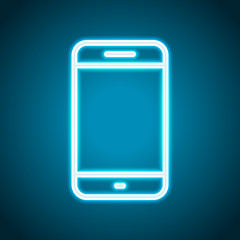 Simple mobile phone icon. Linear symbol, thin outline. Neon styl