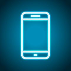 Simple mobile phone icon. Linear symbol, thin outline. Neon styl