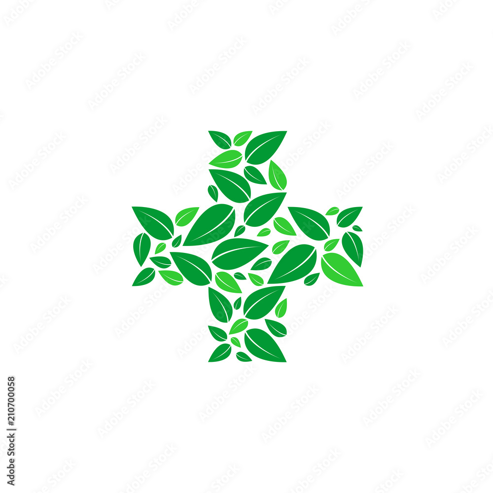 Wall mural green leaf healthcare icon. health logo, nature green landscape, vector template ready for use